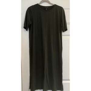 Eileen Fisher Jersey T-Shirt Dress Sz Small Forest Green Midi Stretchy Soft EUC